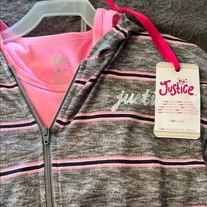 Justice Pink and Gray Striped Hoodie